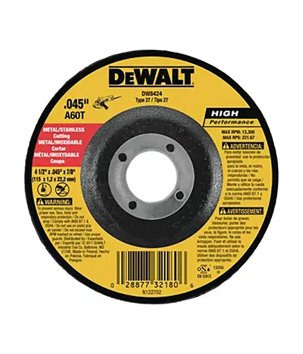 [FF.DISC.0006] Disco de corte 4 1/2*0.045*7/8 metal/acer-inox DEWALT ondulado DW8424