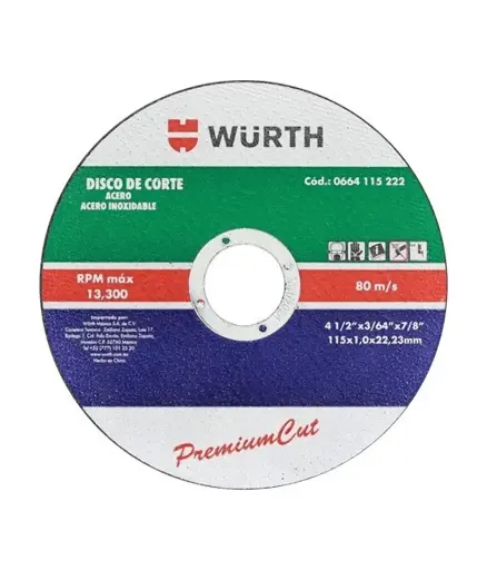 [FF.DISC.0013] Disco de corte 4 1/2*3/64*7/8 Acero inox. WURTH
