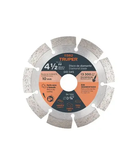 [FF.DISC.0051] Disco de diamante 4 1/2*7/8 segmentado TRUPER DDT-829D