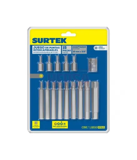[FF.PUN.0003] Puntas 15pzs TORX corta/larga p/destornillador  PFB15 SURTEK