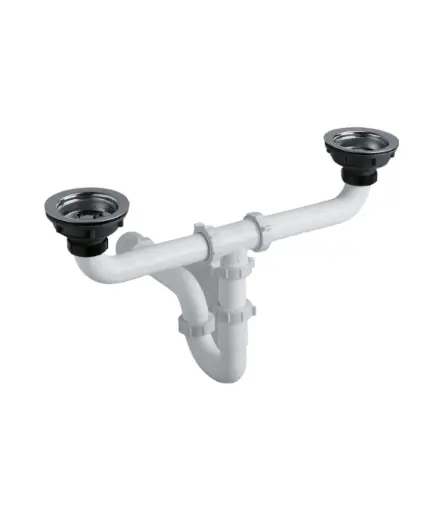 [PFG.SIF.0030] Sifon lavaplato tv doble blanco 1 1/2" Incamep c/r a/inox