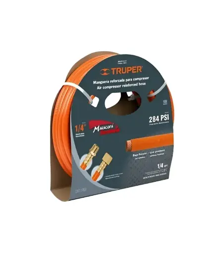 [PFM.COM.0003] Manguera p/compresor 1/4" 200PSI (extend. 15 mtr) t/resorte TRUPER naranja
