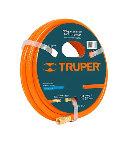 [PFM.COM.0004] Manguera p/compresor 1/4" 284PSI (10 mtr) TRUPER naranja