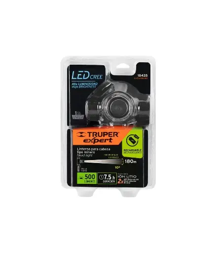 [EE.LINT.0034] LINTERNA DE MINERO 1 LED CREE 500 RECARGABLE EXPERT-TRUPER