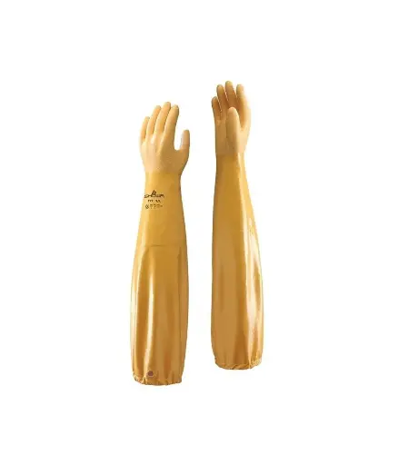 [FIS.GUAN.0021] Guantes de caucho NITRILO extra largo p/acidos Talla #9/L Amarillo SHOWA (772 ARX)